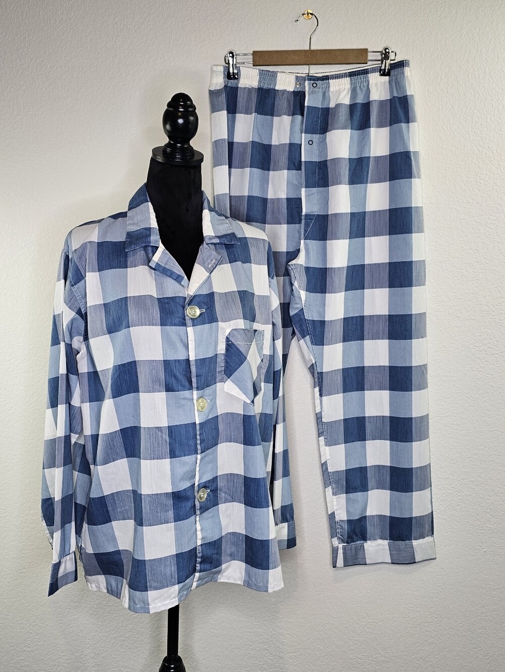 Vintage Sears Premiet Blue White Check Pajama Set 42